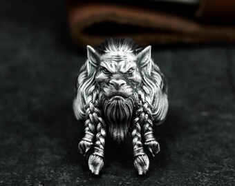 Lion King 925 Silver Ring: Nordic Tribal Beast Totem Jewelry