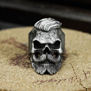 Americana Barber Skull Ring - Vintage Greaser Style Skull Jewelry - S925 zilveren handgemaakte herenring - Rockabilly Biker Punk Ring