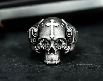 サイバースカルリング - ハンドメイド925シルバー製ターミネーター