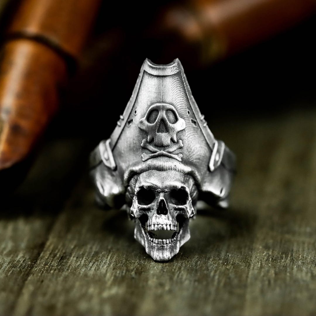 Pirate Wraith Skull 925 Silver Ring - Haunted Corsair Spirit With ...