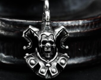 Gotiskt Clown-Dödskallehalsband i sterlingsilver: Hell Joker King