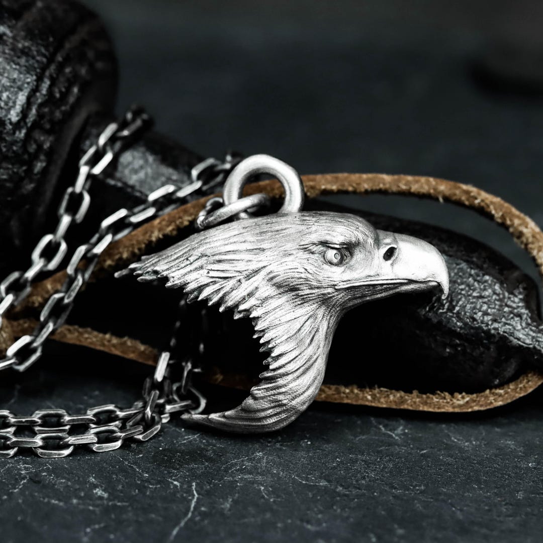 アクセサリー vintage necklace top silver925 eagle Bald Eagle Head 925 Silver Pendant - Majestic Bird Jewelry