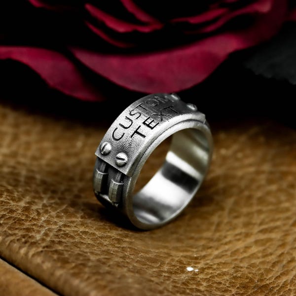 Cyberpunk S925 Silver Ring: Custom Engraved Sci-Fi Statement Band