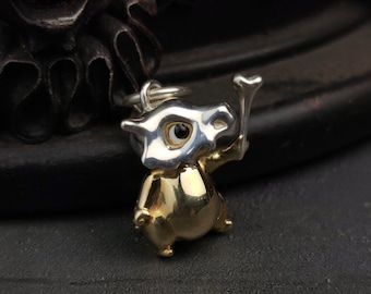 925 Silver Dragon Elf Pendant: Brass Accent, Handmade Jewelry