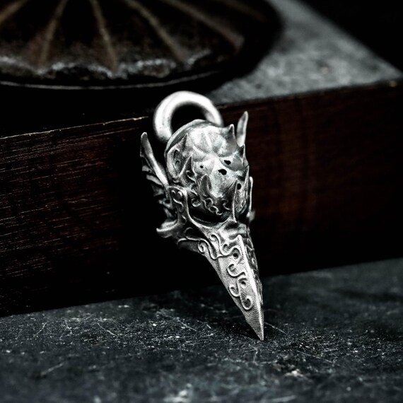 レイヴンスカル 925 シルバーペンダントネックレス：ゴシック