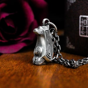 Cute bear totem 925 silver pendant necklace - abstract bear gothic silver pendant - viking style totem celtic animal jewelry