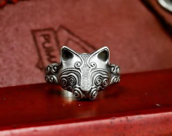 Anillo de gato geométrico: joyería celta vikinga de plata de ley 925