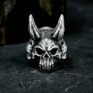 Divine Mecha Skull 925 Silver Ring - Lingyu God King Totem Mechanical Skull Men’s Ring - Dark Cyber Gothic Warrior Handmade Ring Gift