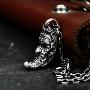 Baroque Hell Clown 925 Silver Pendant Necklace - Ornate Gothic Joker Sinister Grin Lavish Detail - Dark Circus Pendant of Elegant Madness
