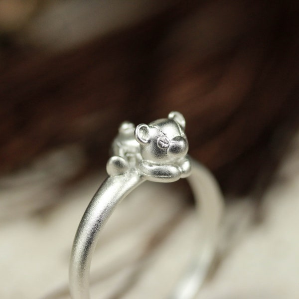 Bague rembourrée d’ours en peluche, bague d’ours Paddy, bague d’ours en peluche mignonne 925 Bague d’ours en argent, bague réglable en taille Animal Lover Petit ours en peluche