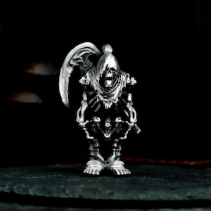 Chibi Skeleton Reaper 925 Silver Pendant Necklace - Hell Scythe Skeleton Silver Pendant - Dark Gothic Handcrafted Pendant Gift