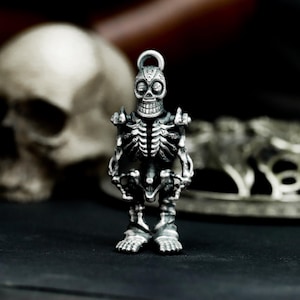 Chibi Mexican Skeleton 925 Silver Pendant Necklace - Hell Gentleman Skeleton Silver Pendant - Dark Gothic Handcrafted Pendant Gift