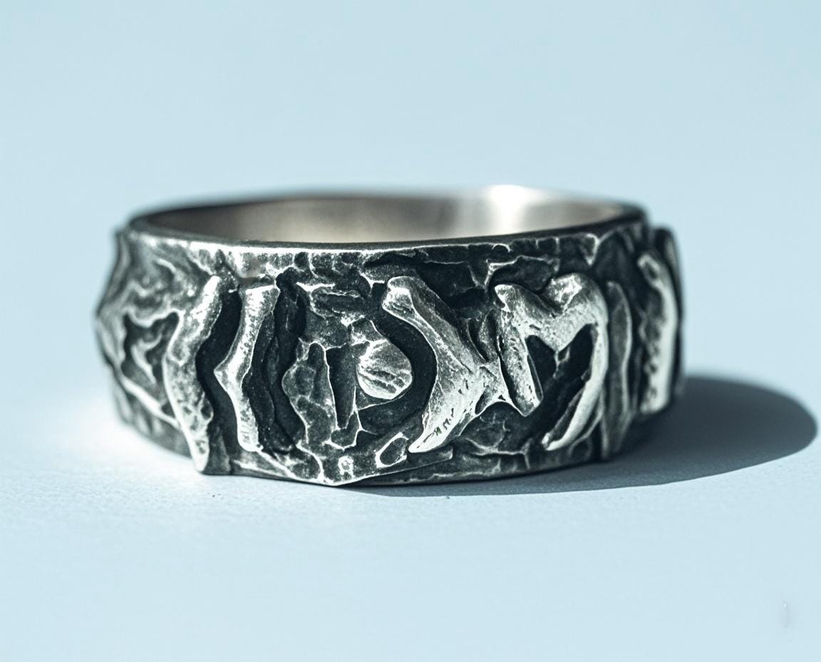 Engraved special symbol ring, Nordic alphabet system ring, Nordic mythology ring, mysterious symbol of divination culture