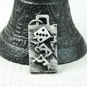 Rectangular geometric necklace/Abstract art staggered geometric necklace/Vintage special symbol men's pendant