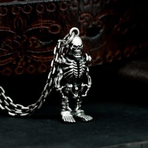 Chibi Skeleton Soldier 925 Silver Pendant Necklace - Hell Soldier Skeleton Silver Pendant - Dark Gothic Handcrafted Pendant Gift