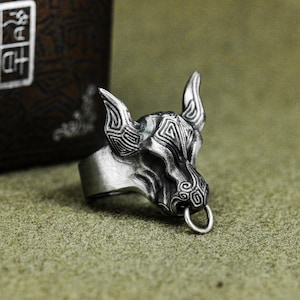 Anillo de plata 925 con tótem de toro: anillo gótico de plata con facetas de cabeza de toro simple: joyería de diseño celta con tótem de estilo vikingo
