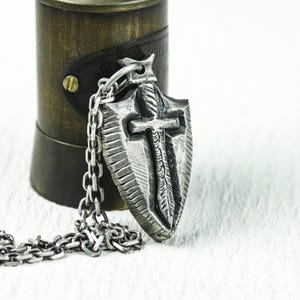 Medieval cross shield and skull pendant necklace, cross, religious symbol, faith, cross amulet, guardian necklace, knight necklace