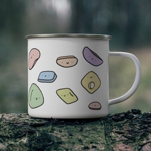 Climbing Holds Colorful Enamel Campfire Mug - 12 oz, Rock Climbing, Bouldering, Camping Mug, Coffee Cup, Backpacking, Campfire, Climber