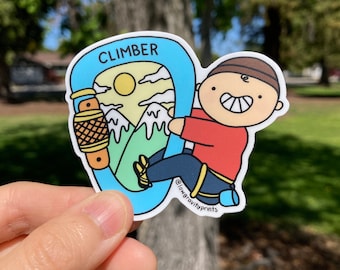 Lil Climber Dude Climbing Sticker: vinyl sticker, rock climber sticker, gift for climbers, rock climbing, sticker for water bottle