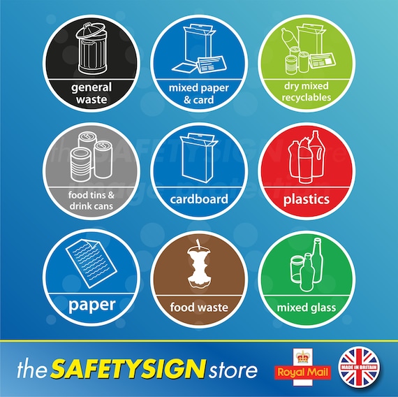 Recycling Stickers Bin General Waste Card Mixed Recyclables Etsy UK