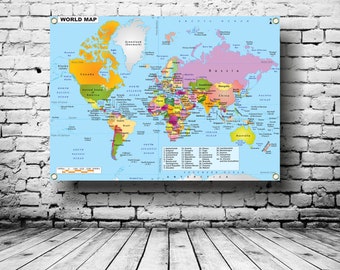 World Map Banner Print Poster Garage Workshop Showroom Bedroom Office Studio Mancave 510gsm PVC Sign Weatherproof