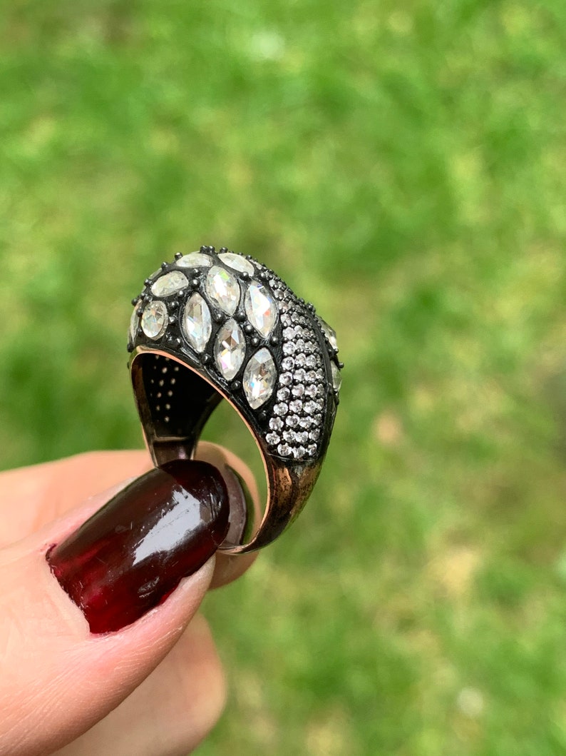 For women Tumbled Diamond Ring Zircon Gemstone Jewelry gifts for her 925 sterling silver Zircon Ring