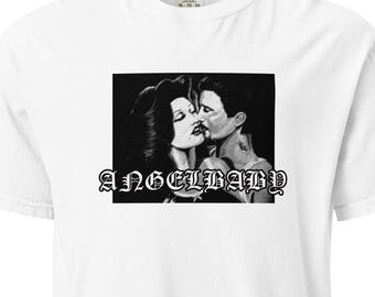 1980s Chicano Love T-Shirt - HEAVY COTTON COMFORT | Vintage Chola and Cholo Couple Tee | Angel Baby | Mexican - American Culture Apparel