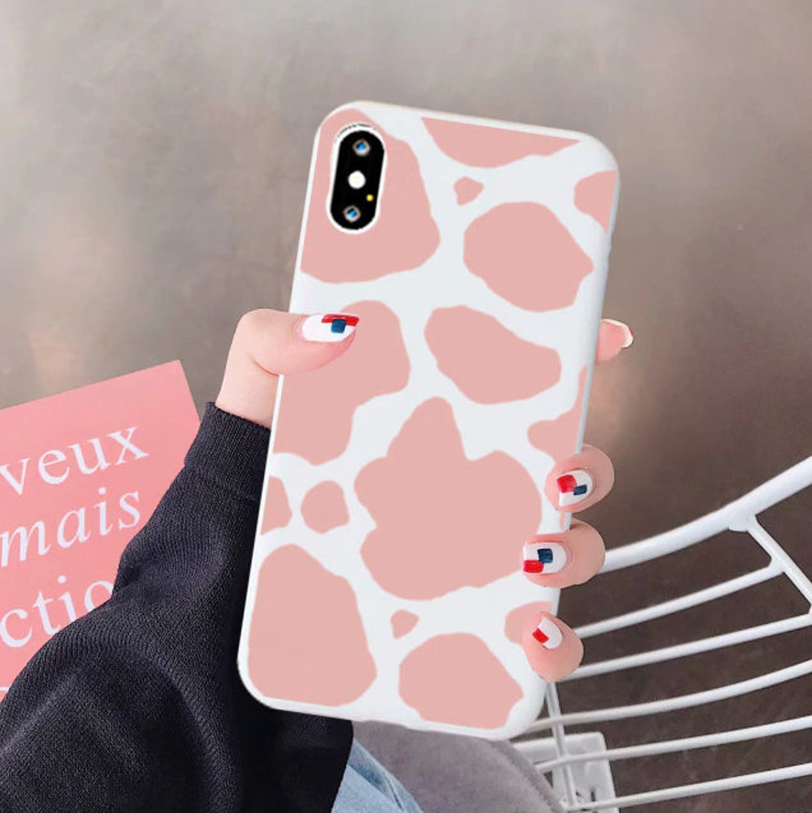 Cow Print Phone Case White Pink Cow Symbol Pattern Print Etsy