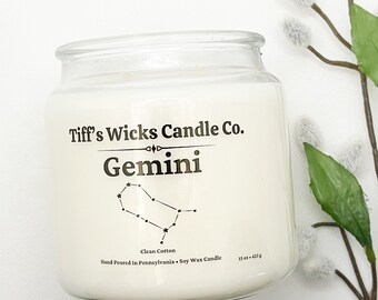 Gemini Bougie Zodiac Bougie Astrologie Cadeau Astrologie Star Sign Gemini Handmade Candle Grande Bougie parfumée