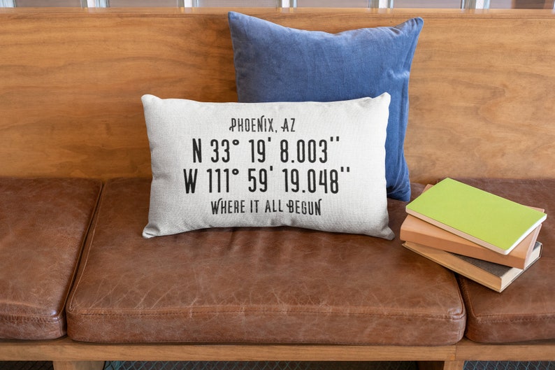 Personalized GPS Coordinates Pillow Custom Gift With Longitude and