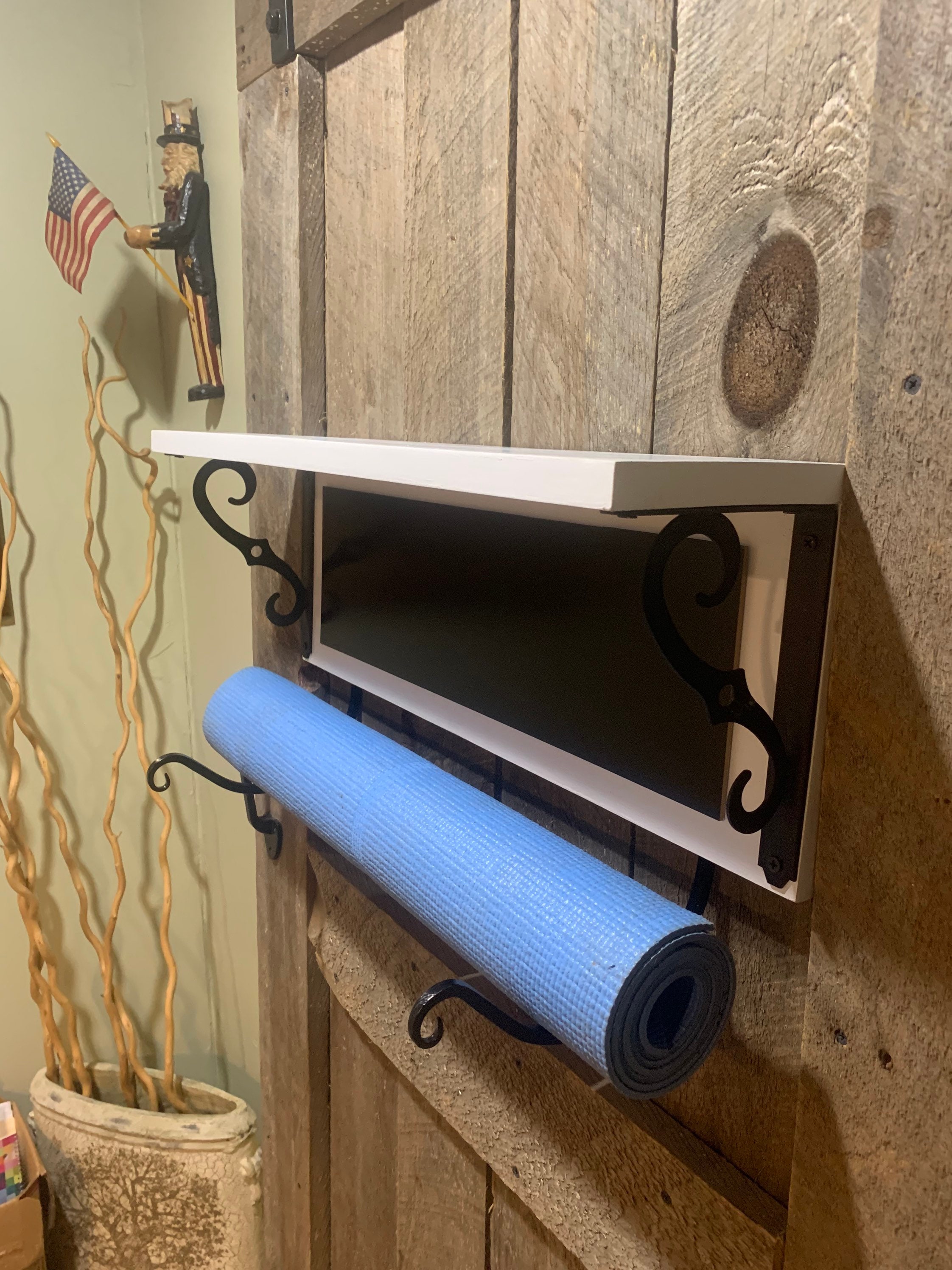 Chalkboard yoga mat holder with shelf complete with 8 hangers Etsy