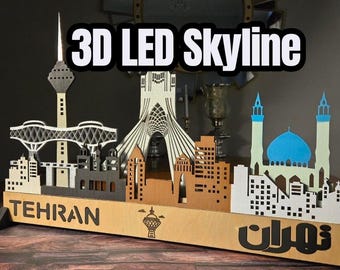 3D LED Tehran Skyline  Layered Wood Cityscape Wall Art Sign