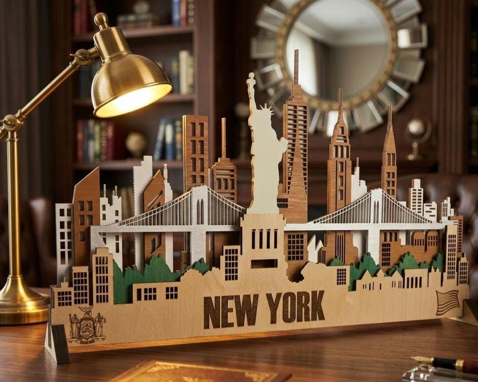 【週末セール】【3Dアート】NEW YORK - EAST  3D LED New York Skyline – Layered Wood Cityscape Wall Art Sign - Etsy
