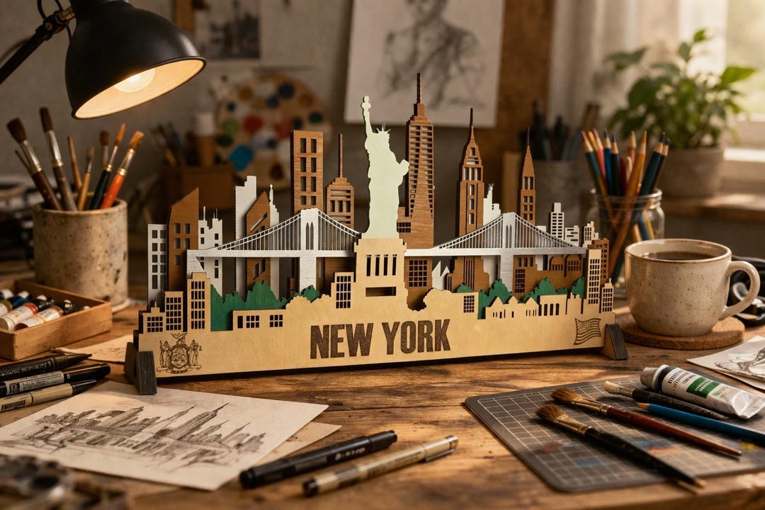 3D LED New York Skyline – Layered Wood Cityscape Wall Art Sign - Etsy