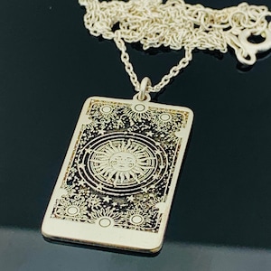Pendentif plaque de tarot en argent sterling et collier | Pendentif carte de tarot en argent The Sun
