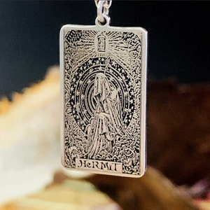 Sterling Silber Tarot Karte Platte Anhänger und Halskette | Der Einsiedler Tarot Karte Silber Anhänger