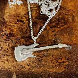 Silver 3D Electro Guitar Pendant and Necklace, Silver Gift for Musicians, Music Lovers