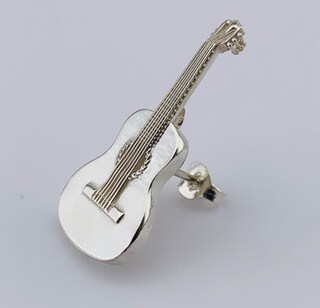 Orecchini A Perno In Argento Sterling S925 Con Zirconi - Forma Di Chitarra - Idea Regalo Musicale