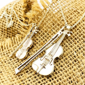 Silver 3D String and Violin Pendant and Necklace | in 2 Sizes | Silver Necklace Gift for Musicians - Music Lovers | Christmas Gift