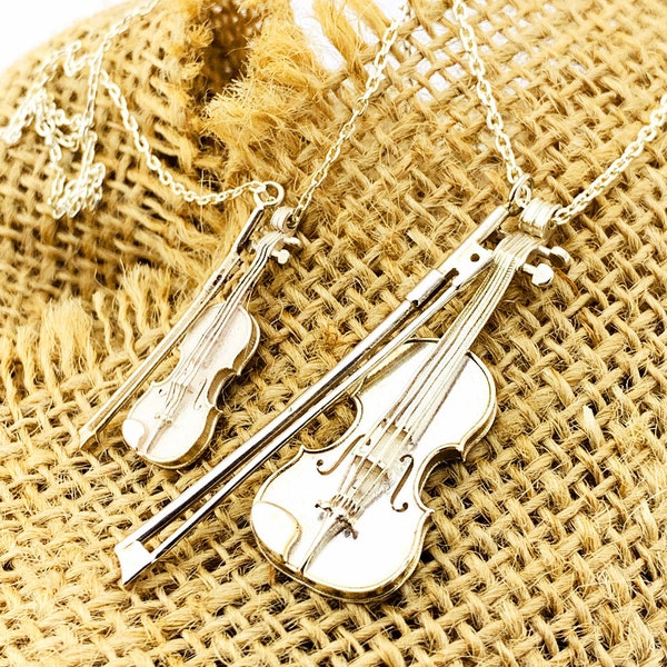 Silber 3D String und Violin Anhänger und Halskette | in 2 Größen | Silber Halskette Geschenk für Musiker - Musikliebhaber | Weihnachtsgeschenk