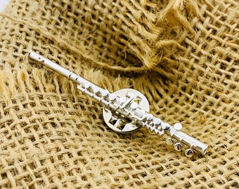 925 Sterling Silver Side Flute Badge / Brooch / Pin | Silver Gift for Musicians - Music Lovers | Christmas Gift