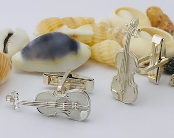925 Sterling Silver Violin Cuff Links | Silver Cufflinks for Musicians - Music Lovers | Christmas Gift | Gift for Boyfriend / Husband