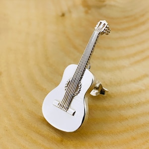 925 Sterling Silver Single Classic Guitar Earring | Silver Earring Gift for Musicians - Music Lovers | Christmas Gift