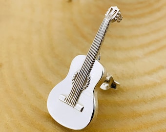 925 Sterling Silver Single Classic Guitar Earring | Silver Earring Gift for Musicians - Music Lovers | Christmas Gift