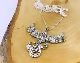 Ciondolo e collana in argento sterling a forma di fenice