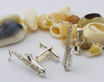 925 Sterling Silver Saxophone Cuff Links | Silver Cufflinks for Musicians - Music Lovers | Christmas Gift | Gift for Boyfriend / Husband