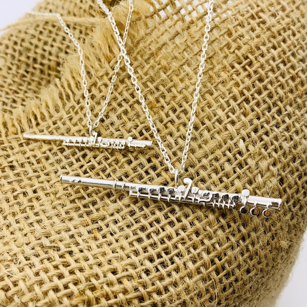 925 Sterling Silver Side Flute Pendant and Necklace in 2 Different Sizes, Silver Gift for Musicians and Music Lovers