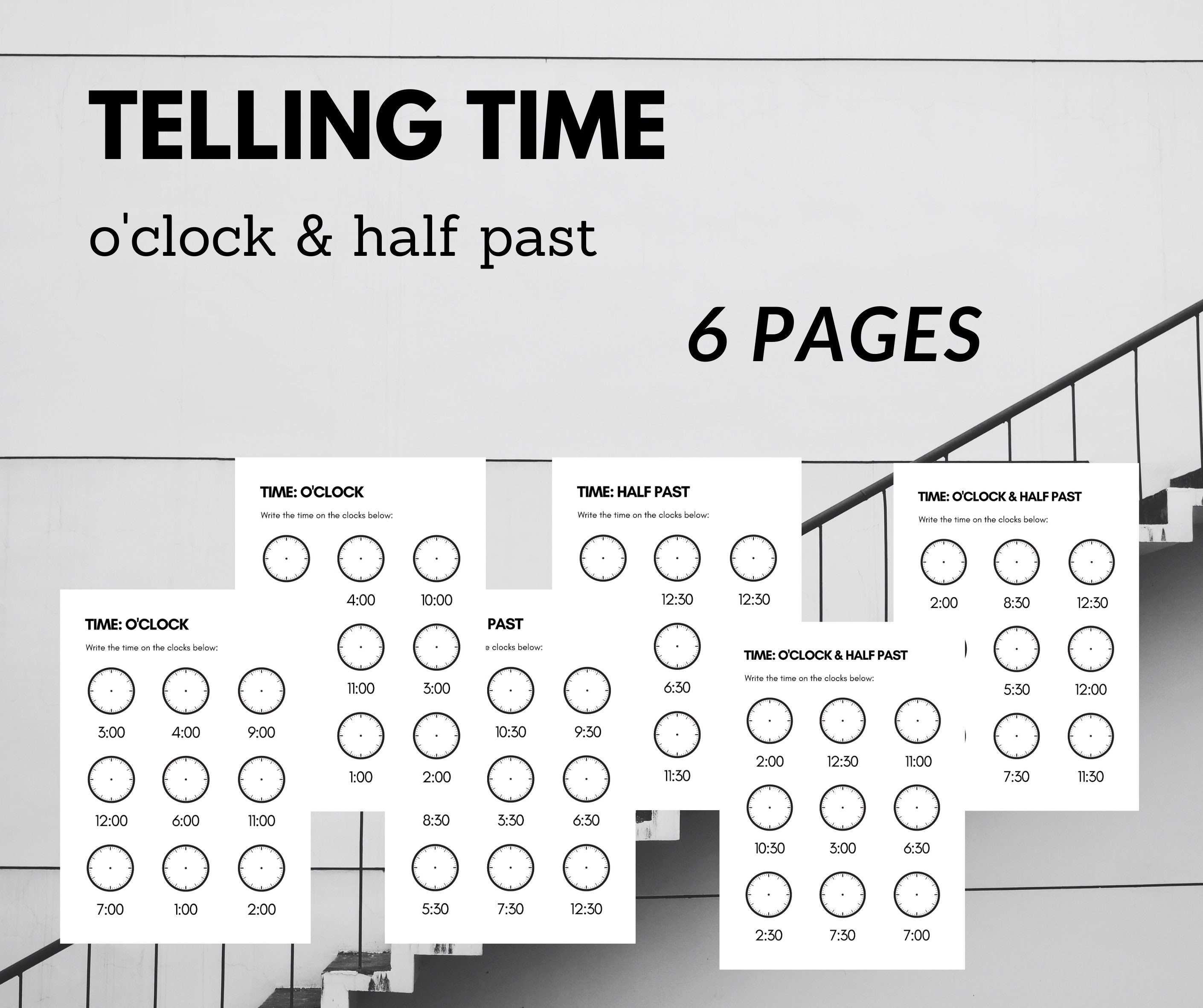 telling time printable worksheets learning time o clock etsy new zealand