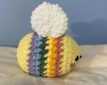 Handmade Crochet Pastel Rainbow Bee | Amigurumi Plush Stuffed Animal Toy