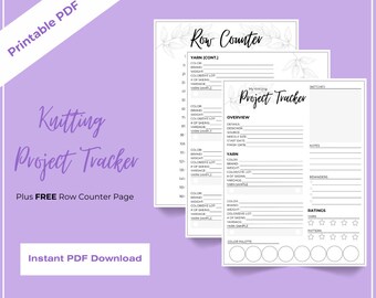 Knitting Project Tracker, Printable Planner, Row Counter (PDF Download)